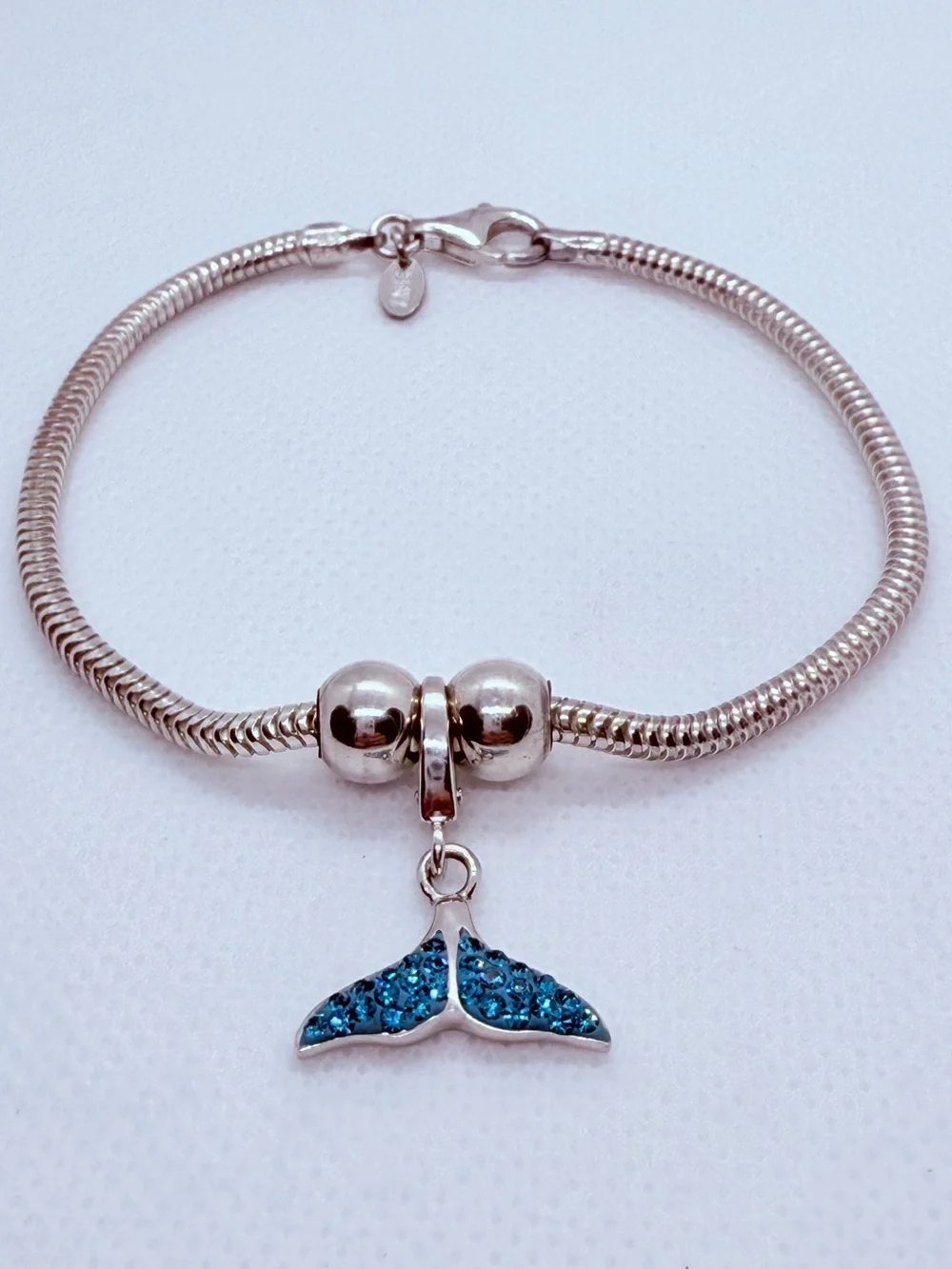 Zable Zabie Italian Made Sterling Silver Bracelet with Blue Mermaid Tail Charm
